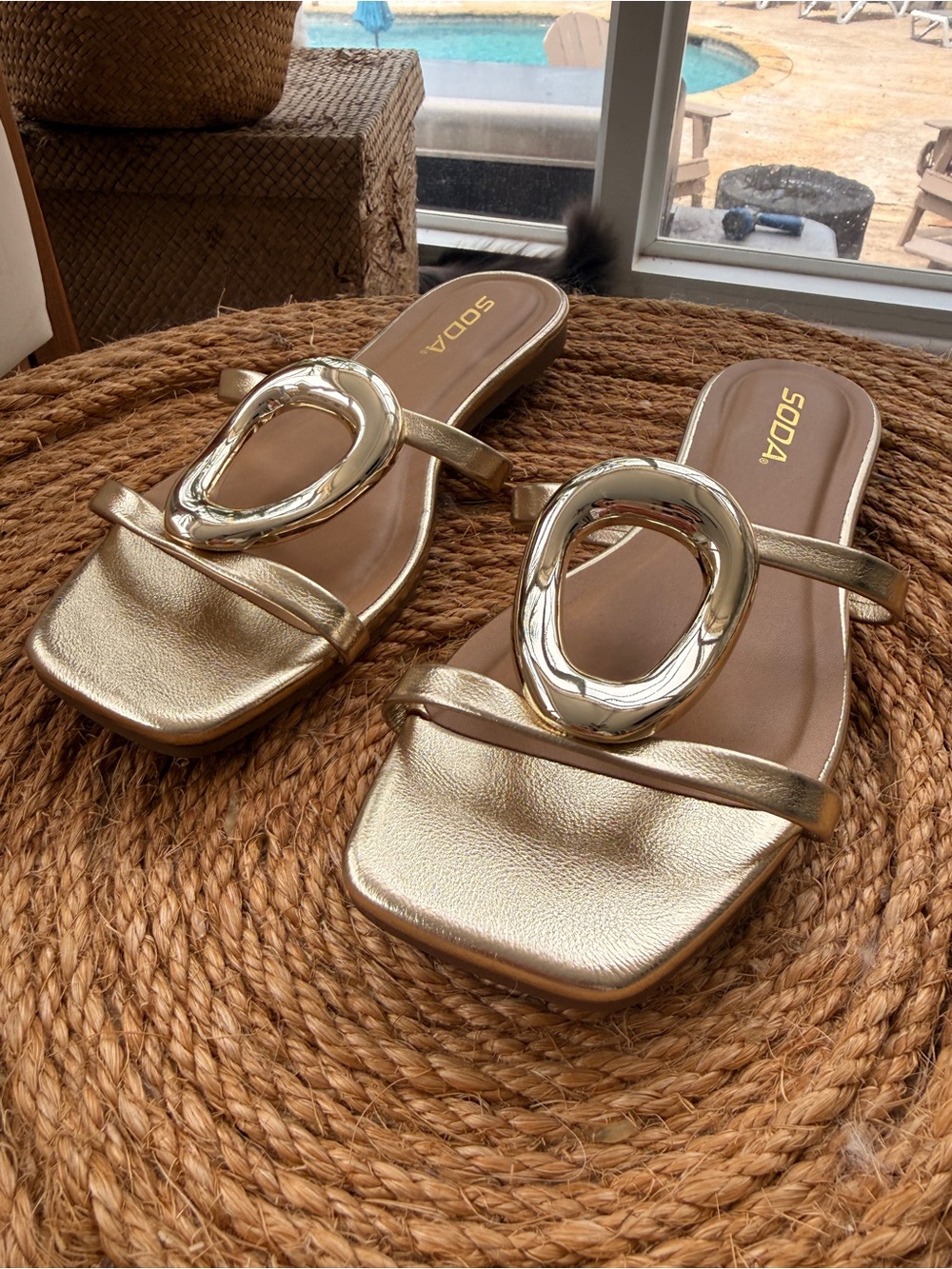 Gold Metallic Slide Sandals with Sculpted Accent - Picture 5 of 7